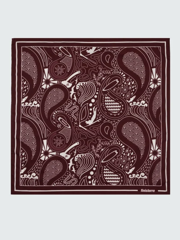 Scarves & Bandanas*Finisterre Printed Handkerchief Dark Burgundy/Ecru